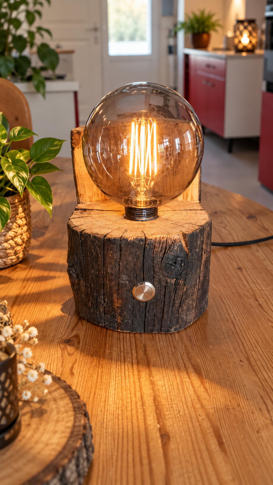 Bancale, lampe artisanale en bois aux formes asymétriques sans aucune coupe parallèle – création unique LBS