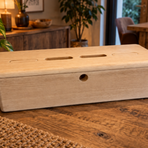 Boîte à dons artisanale en bois massif avec couvercle et ouvertures – fabrication française LBS