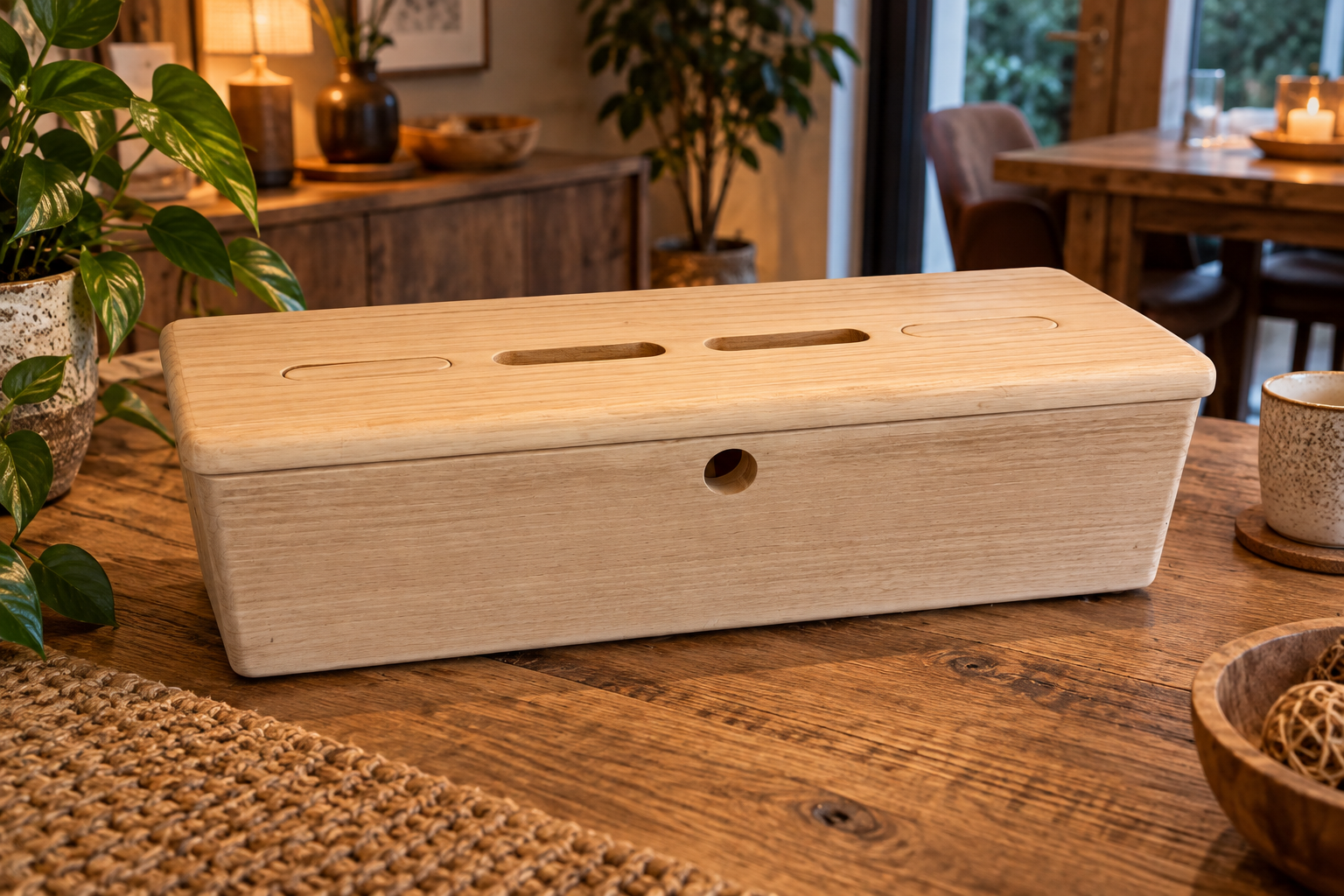 Boîte à dons artisanale en bois massif avec couvercle et ouvertures – fabrication française LBS