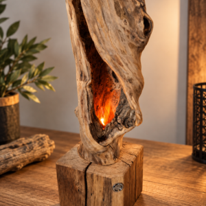 Hollow, lampe artisanale en bois creux naturel avec éclairage intérieur chaleureux – pièce unique LBS