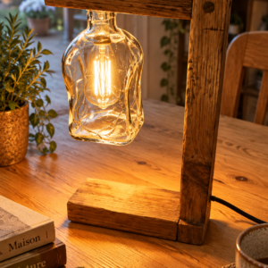 La Pendue, lampe artisanale en bois de palette avec bouteille en verre recyclée et filament LED – LBS