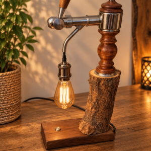 ÇaMousseLAmpoule, ancienne pompe à bière transformée en lampe artisanale sur pied en bois de charme – LBS